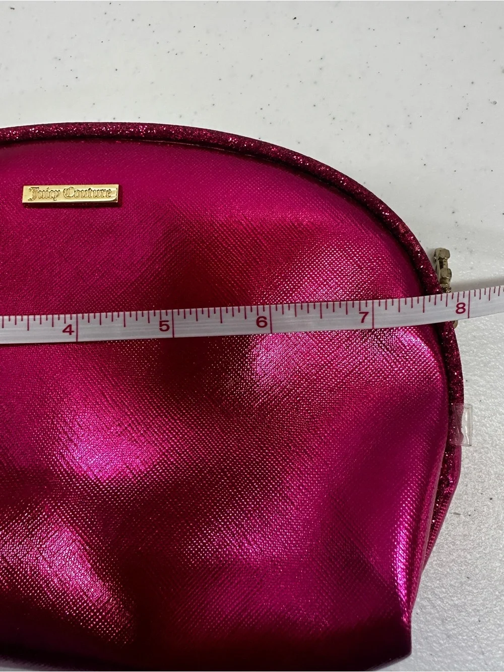 Juicy Couture Metallic Hot Pink Cosmetic Makeup Bag Travel Pouch Zip Case